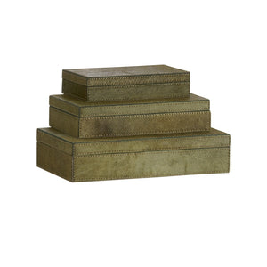 Wildwood Floyd Hair-On-Hide Boxes Set Of 3-Inches Luxe Green With Felt Lining, Hinged Lids For Stylish Storage And Decor 302824