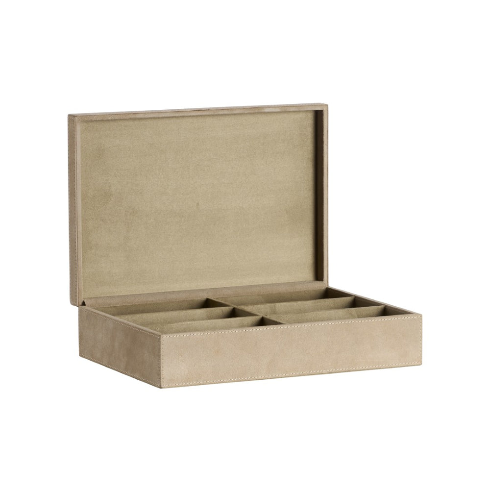 Wildwood Harrison Cream Suede Eyewear Box With Multi-Compartment Organizer — Compact Luxury For Displays 302827