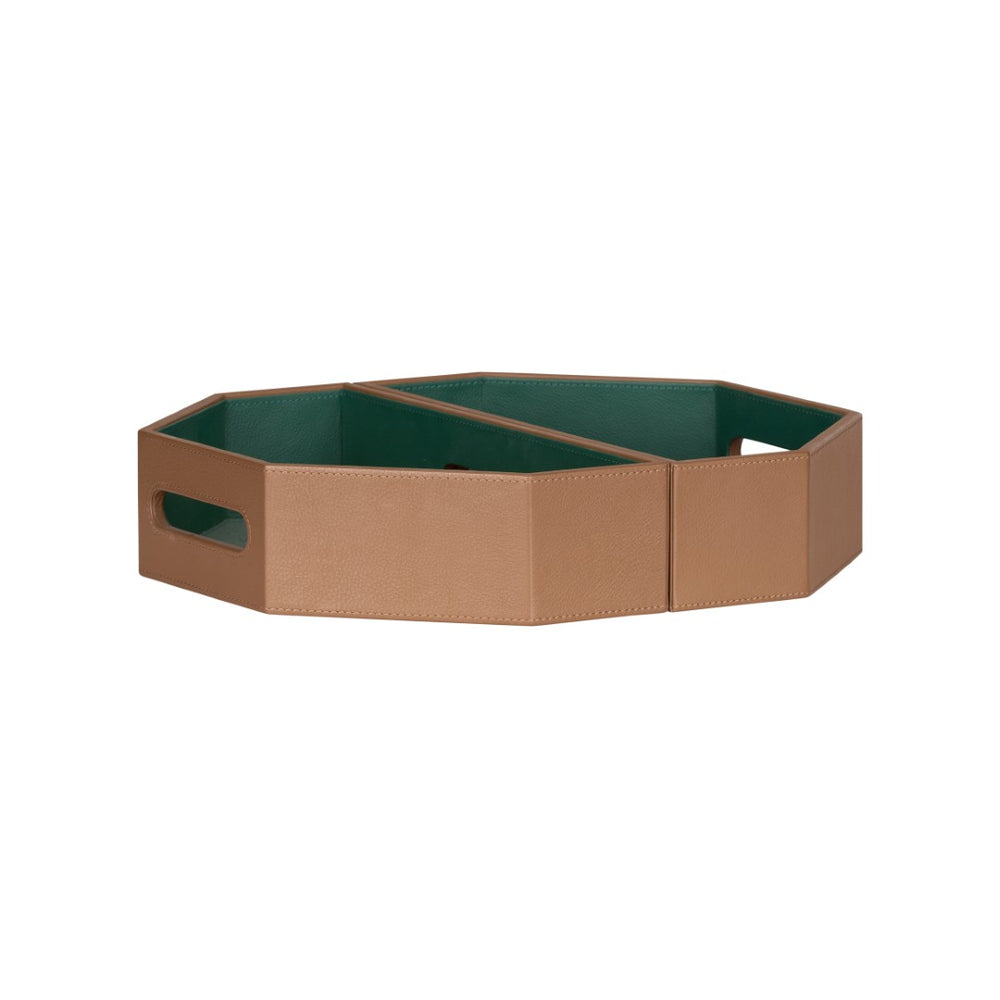 Wildwood Burke Brown Leather Tray Set With Green Interior — Nested Two-Piece Geometric Serving & Storage 302829