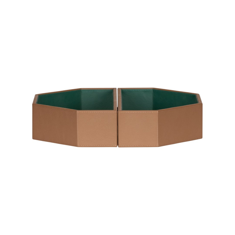 Wildwood Burke Brown Leather Tray Set With Green Interior — Nested Two-Piece Geometric Serving & Storage 302829