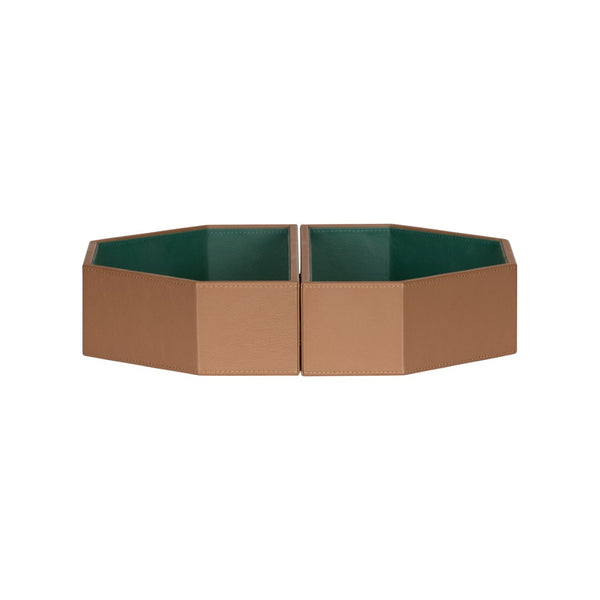 Wildwood Burke Brown Leather Tray Set With Green Interior — Nested Two-Piece Geometric Serving & Storage 302829