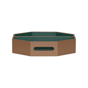 Wildwood Burke Brown Leather Tray Set With Green Interior — Nested Two-Piece Geometric Serving & Storage 302829