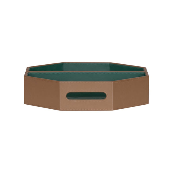 Wildwood Burke Brown Leather Tray Set With Green Interior — Nested Two-Piece Geometric Serving & Storage 302829