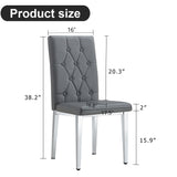 English Elm 4 Piece Set Of Gray Armless Dining Chairs Brings A Touch Of Elegance and Mystery To The Dining Area With Its Deep Gray Tone,The Grid and Buckle Design Of The Back Add A Vintage Yet Fashionable Touch