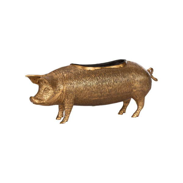 Wildwood Wilbur Antique Brass Pig Planter — Whimsical Metal Catchall For Succulents, Shelves, Mantels, Desk Decor 302892