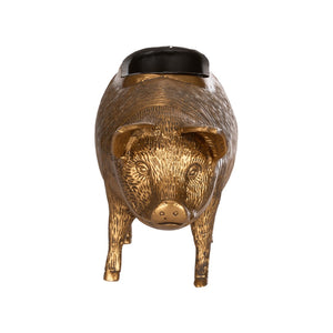 Wildwood Wilbur Antique Brass Pig Planter — Whimsical Metal Catchall For Succulents, Shelves, Mantels, Desk Decor 302892