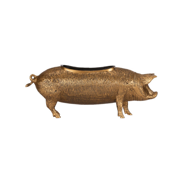 Wildwood Wilbur Antique Brass Pig Planter — Whimsical Metal Catchall For Succulents, Shelves, Mantels, Desk Decor 302892