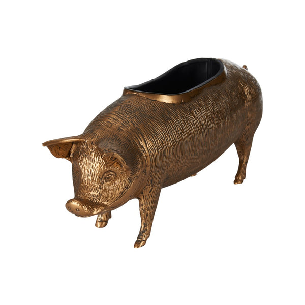 Wildwood Wilbur Antique Brass Pig Planter — Whimsical Metal Catchall For Succulents, Shelves, Mantels, Desk Decor 302892