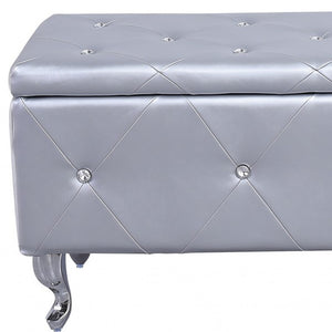 Homeroots 38" Silver Faux Leather Storage Bench With Flip Top Silver Solid Wood 302893