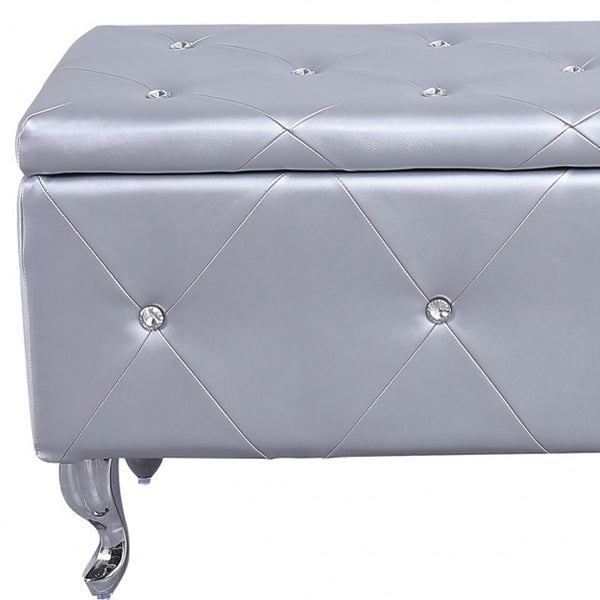 Homeroots 38" Silver Faux Leather Storage Bench With Flip Top Silver Solid Wood 302893