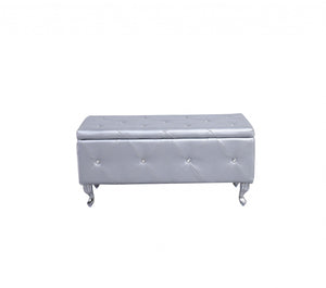 Homeroots 38" Silver Faux Leather Storage Bench With Flip Top Silver Solid Wood 302893