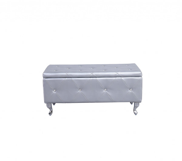 Homeroots 38" Silver Faux Leather Storage Bench With Flip Top Silver Solid Wood 302893