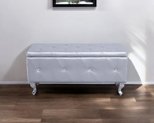 Homeroots 38" Silver Faux Leather Storage Bench With Flip Top Silver Solid Wood 302893