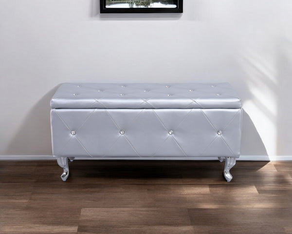 Homeroots 38" Silver Faux Leather Storage Bench With Flip Top Silver Solid Wood 302893