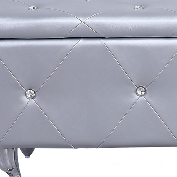 Homeroots 38" Silver Faux Leather Storage Bench With Flip Top Silver Solid Wood 302893