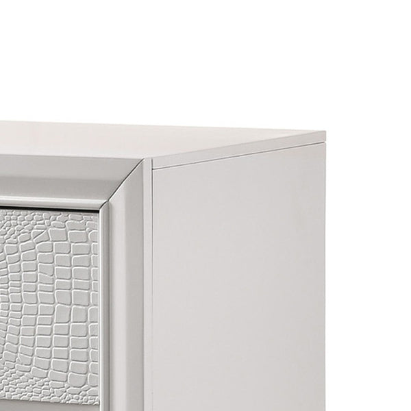 English Elm Wood and Metal Two Drawer Nightstand with Felt Lined Storage for Modern Bedrooms B056P416807