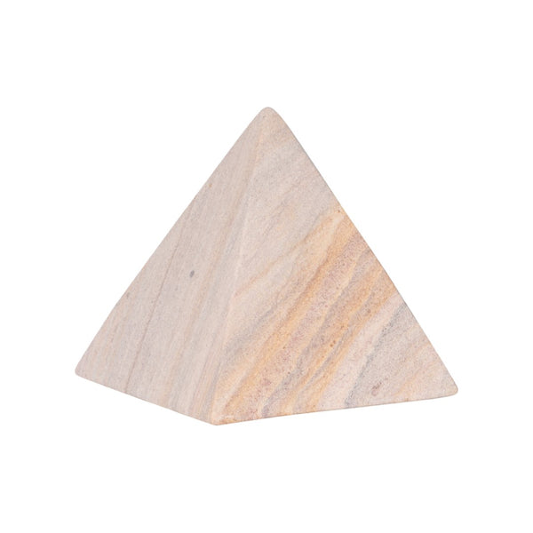 Wildwood Icarus Hand-Finished Pyramid Sculpture — Large Rainbow Sandstone Accent With Warm Geometric Texture 5.5h x 5w x 5d 302899