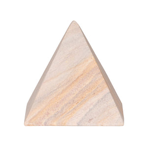 Wildwood Icarus Hand-Finished Pyramid Sculpture — Large Rainbow Sandstone Accent With Warm Geometric Texture 5.5h x 5w x 5d 302899