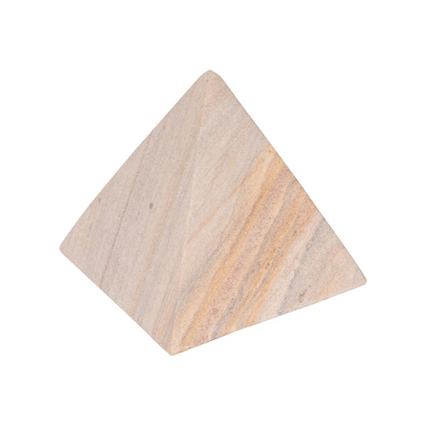 Wildwood Icarus Hand-Finished Pyramid Sculpture — Large Rainbow Sandstone Accent With Warm Geometric Texture 5.5h x 5w x 5d 302899
