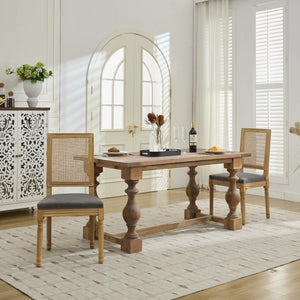 English Elm French Louis Dining Chair Set of 2 with Carved Solid Wood Frame, Rattan Back, Plush Foam Seating, 300lb Capacity Gray W1143P335057