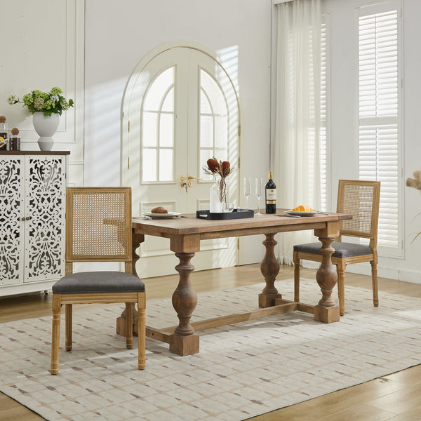 English Elm French Louis Dining Chair Set of 2 with Carved Solid Wood Frame, Rattan Back, Plush Foam Seating, 300lb Capacity Gray W1143P335057