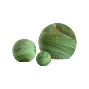 Wildwood Cleo Hand-Blown Glass Orbs Set Of Three — Glossy Green & Earthy Swirl Accents For Tabletop Decor 302905