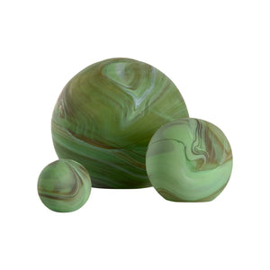 Wildwood Cleo Hand-Blown Glass Orbs Set Of Three — Glossy Green & Earthy Swirl Accents For Tabletop Decor 302905