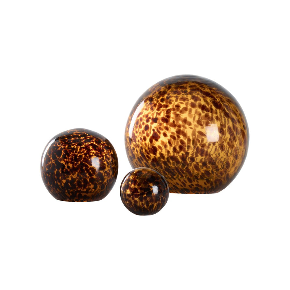 Wildwood Torgo Tortoiseshell Glass Orbs Set Of Three — Hand-Finished Amber & Brown Decorative Spheres For Mantels 302906