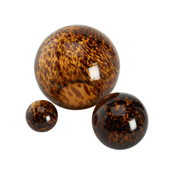 Wildwood Torgo Tortoiseshell Glass Orbs Set Of Three — Hand-Finished Amber & Brown Decorative Spheres For Mantels 302906