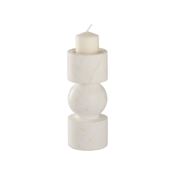 Wildwood Harper Marble Candleholder — Sculptural Stacked Geometric Design With Polished Natural Veining Finish 8h x 3.25w x 3.25d 302913