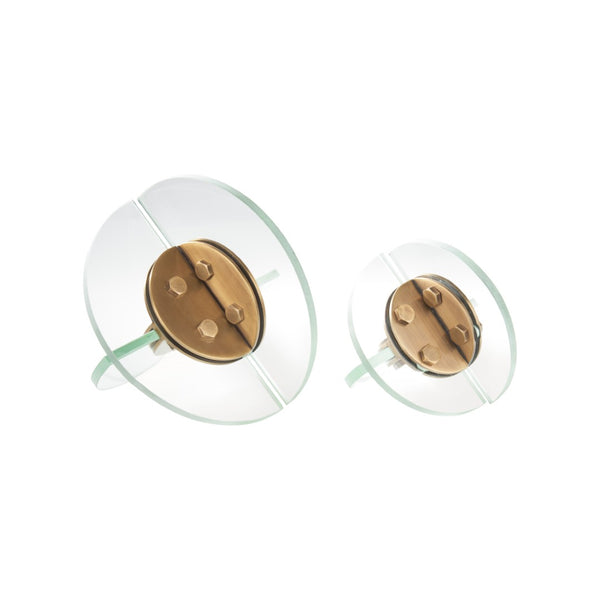 Wildwood Ridgeway Modern Sculptural Accents Set Of 2 With Intersecting Clear Glass Discs And Bronze Hardware Gold 302921