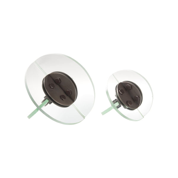 Wildwood Ridgeway Modern Sculptural Accents Set Of 2 With Intersecting Clear Glass Discs And Bronze Hardware Brown 302922