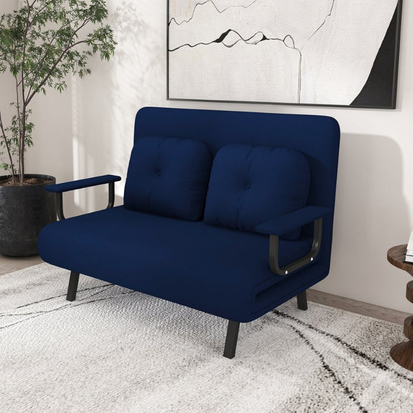 English Elm 46" Wide Corduroy Sleeper Sofa Bed Convertible Folding Chair for Two with Adjustable Backrest Blue W2700P431035