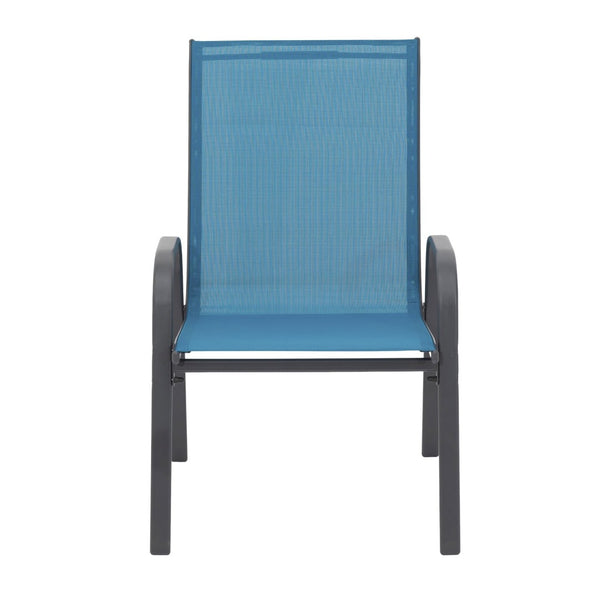 English Elm 6 Stackable Patio Chairs Set Textilene Mesh High Back Armrest Outdoor Seating Blue W640P417175