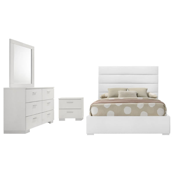 English Elm Dulcey Full Platform Bedroom Set Faux Leather Tufted Headboard High Gloss White B062S01509