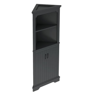 English Elm Tall Corner Cabinet with Doors - Slim Black Storage Tower for Living Room, Bathroom, Kitchen, Office W1580P332942