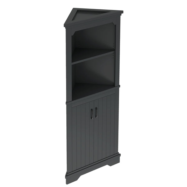 English Elm Tall Corner Cabinet with Doors - Slim Black Storage Tower for Living Room, Bathroom, Kitchen, Office W1580P332942