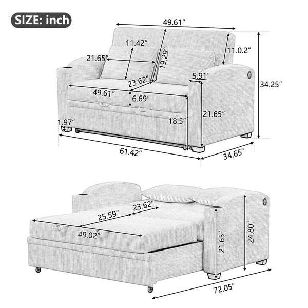 English Elm 101.2" Modular Chenille Sectional Sofa with Tufted Cushions and Deep Seating for Living Room White+Gray N719S001870K
