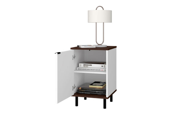Manhattan Comfort Mosholu Mid-Century Modern Nightstand White and Nut Brown 302AMC227