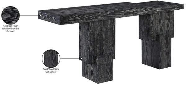 Meridian Furniture Anzio Oak Veneer Solid Wood Console Table with Grooved Detail for Entryway or Living Room Black 302Black-T
