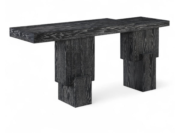 Meridian Furniture Anzio Oak Veneer Solid Wood Console Table with Grooved Detail for Entryway or Living Room Black 302Black-T