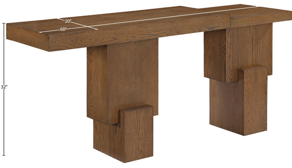 Meridian Furniture Anzio Oak Veneer Solid Wood Console Table with Grooved Detail for Entryway or Living Room Brown 302Brown-T