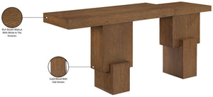 Meridian Furniture Anzio Oak Veneer Solid Wood Console Table with Grooved Detail for Entryway or Living Room Brown 302Brown-T