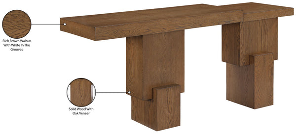 Meridian Furniture Anzio Oak Veneer Solid Wood Console Table with Grooved Detail for Entryway or Living Room Brown 302Brown-T