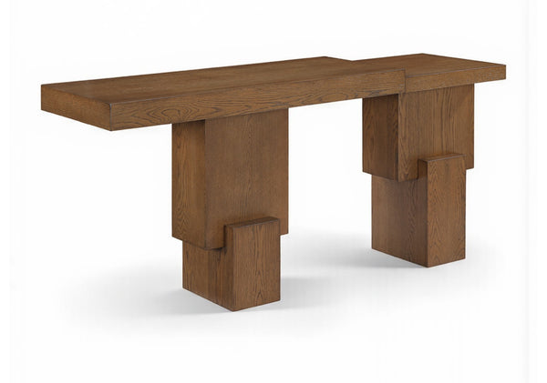 Meridian Furniture Anzio Oak Veneer Solid Wood Console Table with Grooved Detail for Entryway or Living Room Brown 302Brown-T