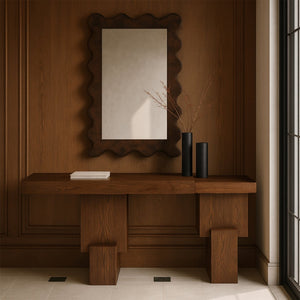 Meridian Furniture Anzio Oak Veneer Solid Wood Console Table with Grooved Detail for Entryway or Living Room Brown 302Brown-T