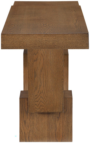 Meridian Furniture Anzio Oak Veneer Solid Wood Console Table with Grooved Detail for Entryway or Living Room Brown 302Brown-T
