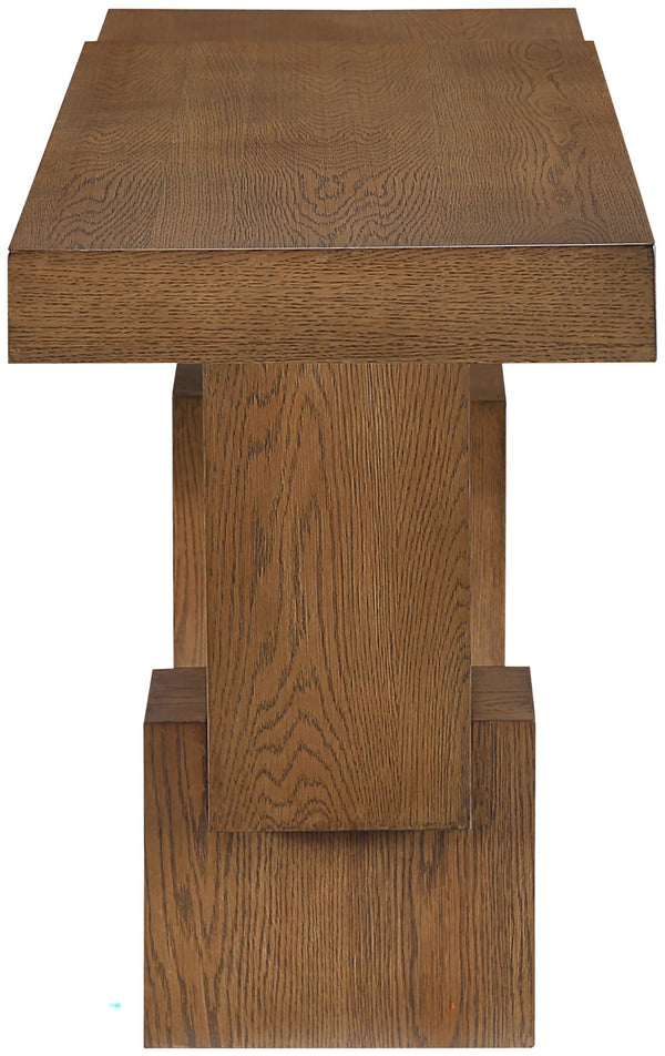 Meridian Furniture Anzio Oak Veneer Solid Wood Console Table with Grooved Detail for Entryway or Living Room Brown 302Brown-T