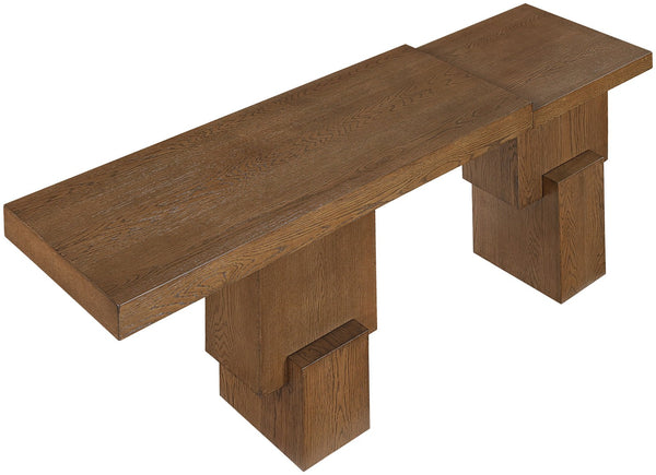 Meridian Furniture Anzio Oak Veneer Solid Wood Console Table with Grooved Detail for Entryway or Living Room Brown 302Brown-T