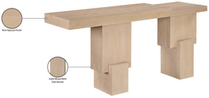 Meridian Furniture Anzio Oak Veneer Solid Wood Console Table with Grooved Detail for Entryway or Living Room Natural 302Natural-T